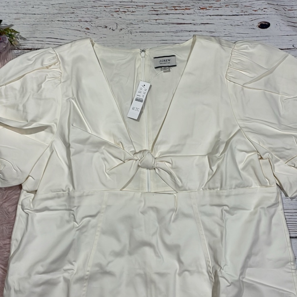 NWT J. Crew Collection Cream Cutout puff-sleeve dress in cotton twill - Picture 7 of 10